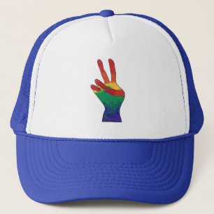 Abstract rainbow peace hand sign custom hats
