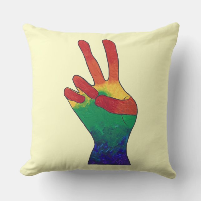Abstract rainbow peace hand sign custom pillows (Front)