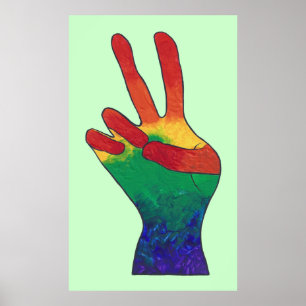 Abstract rainbow peace hand sign custom posters