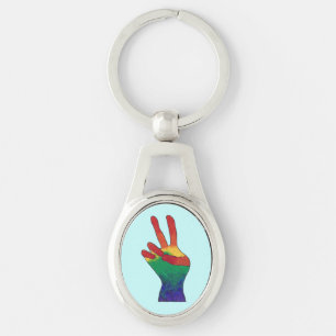 Abstract rainbow peace hand sign keychains