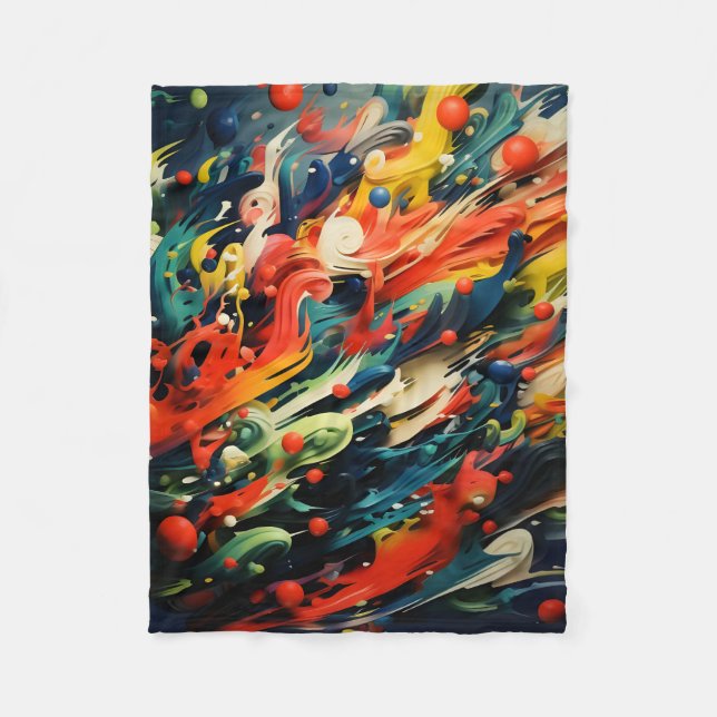 Abstract Rainbow Splash Rhapsody Art Fleece Blanket (Front)