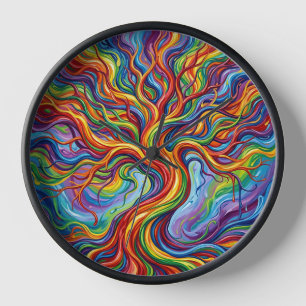 Abstract Rainbow Tree Of Life Art Clocks
