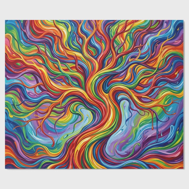 Abstract Rainbow Tree Of Life Wrapping Paper (Flat)