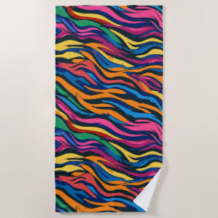 Abstract Rainbow Zebra Pattern Beach Towel