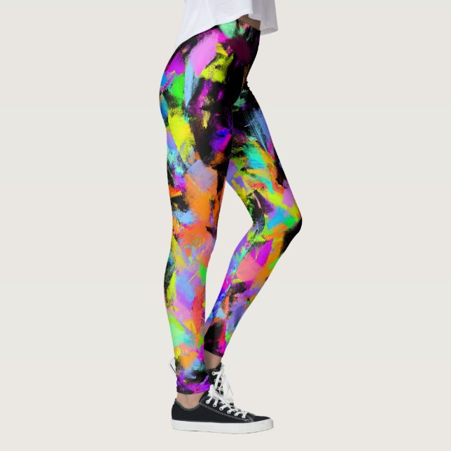 Abstract Random Messy Paint Colour Explosion Leggings (Right)