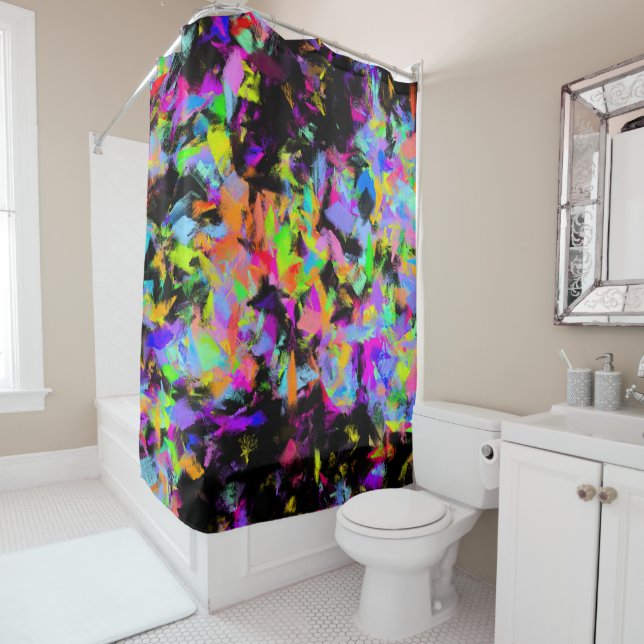 Abstract Random Messy Paint Colour Explosion Shower Curtain (In Situ)