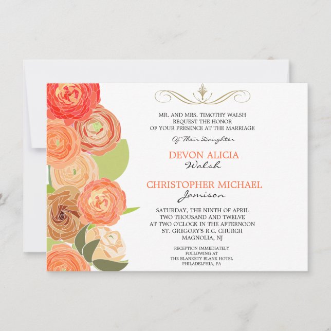 Abstract Ranunculus Fall Flowers Wedding Invite (Front)