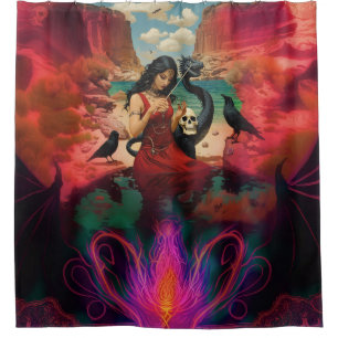 Abstract Raven Skull Occult Dark Witchy AI Art Shower Curtain
