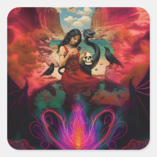 Abstract Raven Skull Occult Dark Witchy AI Art Square Sticker