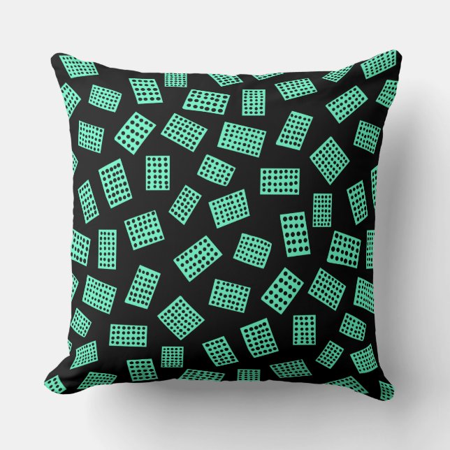 Abstract Rectangles 081122 -  Turquoise on Black Cushion (Front)