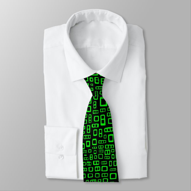 Abstract Rectangles - Green on Black Tie (Tied)