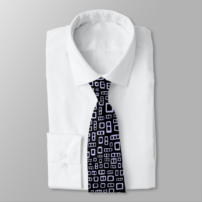 Abstract Rectangles - Powder Blue on Black Tie (Tied)