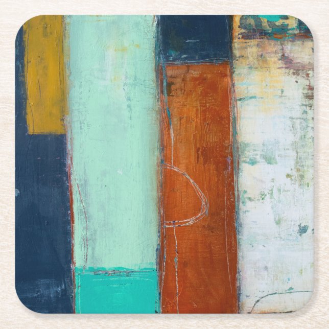 Abstract Rectangles Square Paper Coaster (Front)
