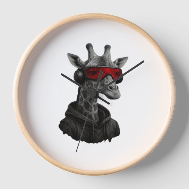 Abstract red and black giraffe Classic T-Shirt Clock (Front)