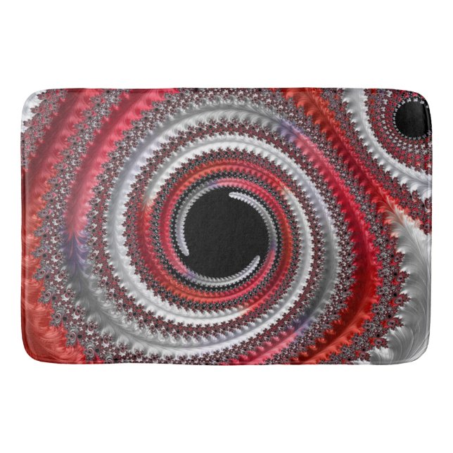 Abstract Red and Black Gradient Spiral Fractal Bath Mat (Front)