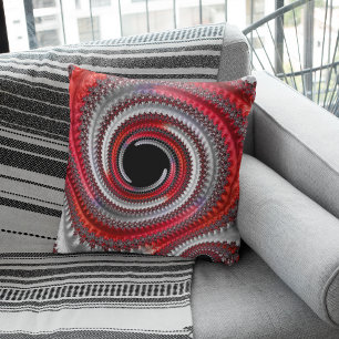 Abstract Red and Black Gradient Spiral Fractal Cushion