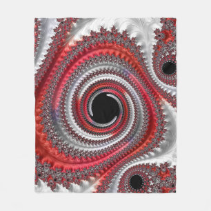 Abstract Red and Black Gradient Spiral Fractal Fleece Blanket