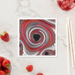Abstract Red and Black Gradient Spiral Fractal Napkin