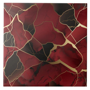 Abstract Red and Black Marble Effect Tile