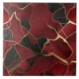 Abstract Red and Black Marble Effect Tile
