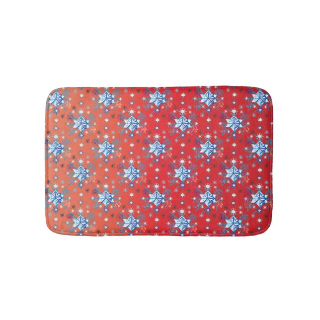 Abstract red and blue Christmas snowflakes Bath Mat (Front)