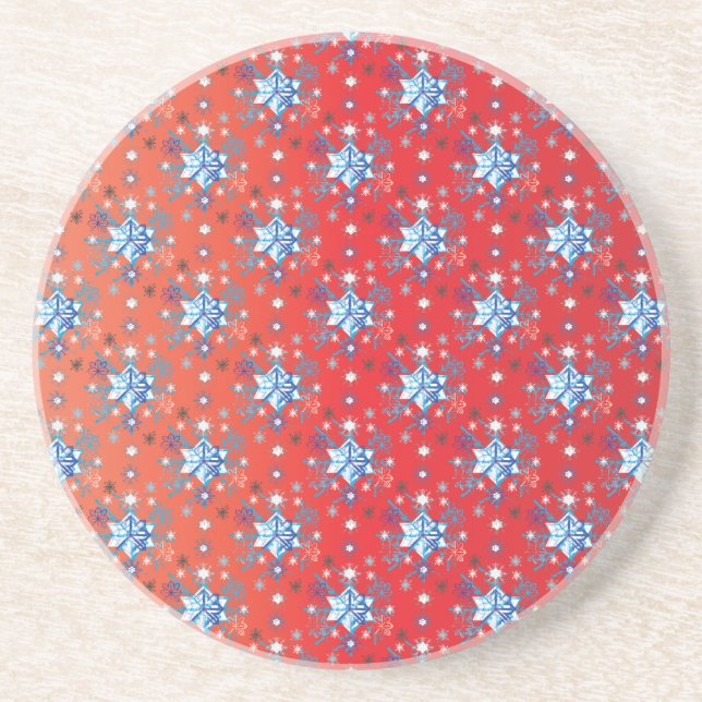 Abstract red and blue Christmas snowflakes Coaster (Front)