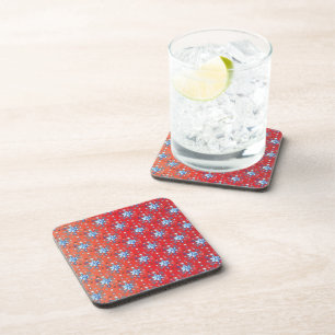 Abstract red and blue Christmas snowflakes Coaster