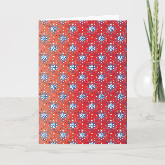 Abstract red and blue Christmas snowflakes Holiday Card (Front)