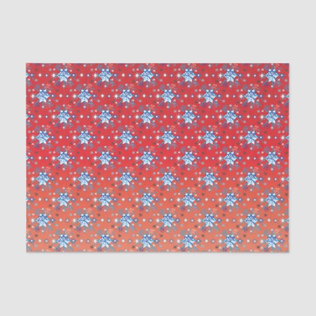Abstract red and blue Christmas snowflakes Tissue Paper (Front)
