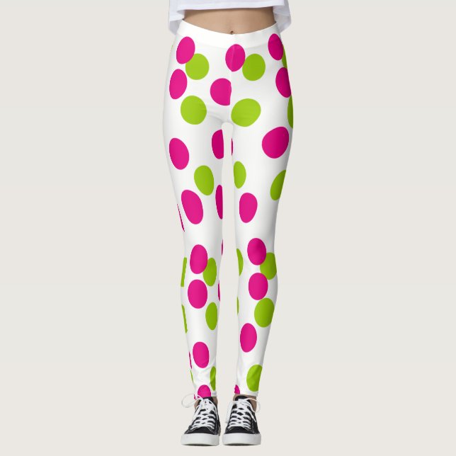 Abstract Red and Blue Pattern with Line and Dots Leggings (Front)
