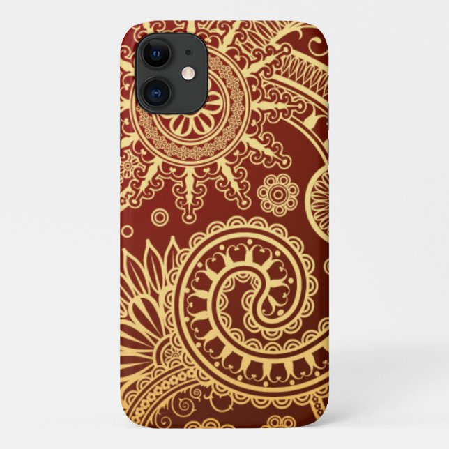Abstract Red and Gold Floral Pattern Case-Mate iPhone Case (Back)