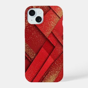 Abstract Red and Gold Geometric Design iPhone 15 Case