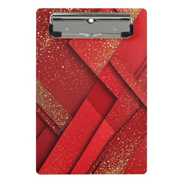 Abstract Red and Gold Geometric Design Mini Clipboard (Front)