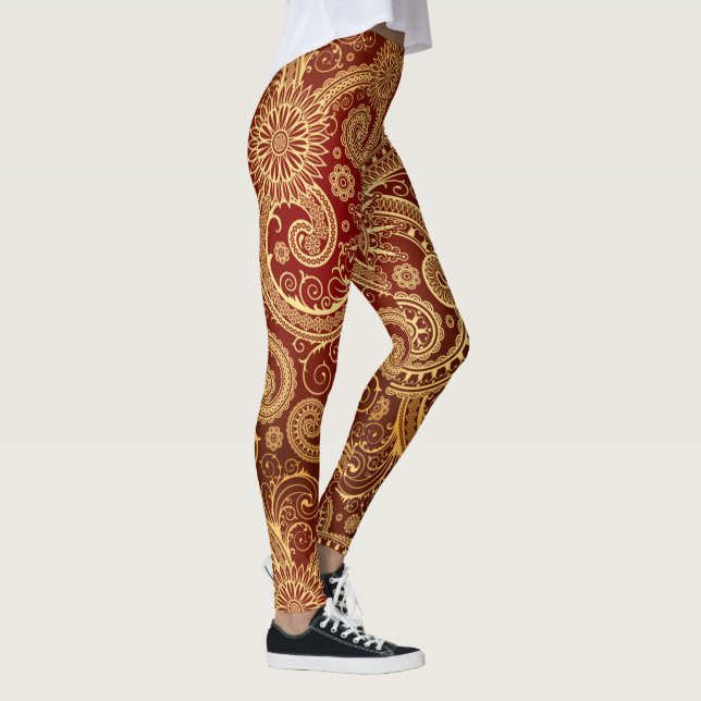 Abstract Red and Gold Pattern Leggings (Right)