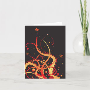Abstract Red and Gold Swirl Floral Card