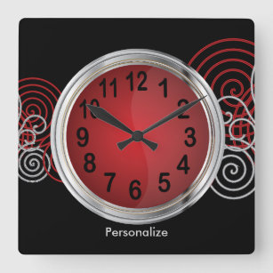 Abstract Red and Silver Design Square Wall Clock