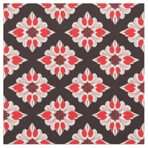 Abstract Red and White Floral Pattern Fabric