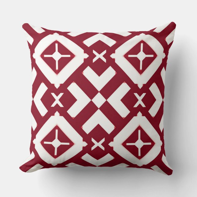 Abstract Red and White Geometric Pattern Cushion (Front)