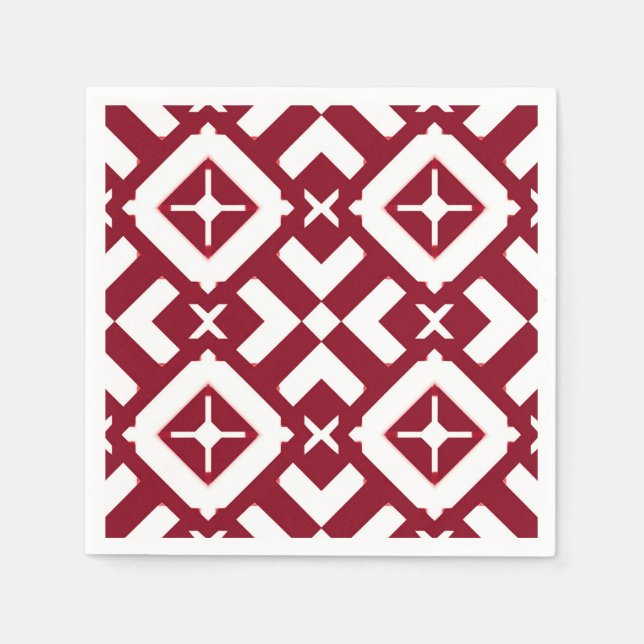 Abstract Red and White Geometric Pattern Napkin (Front)