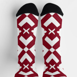Abstract Red and White Geometric Pattern Socks