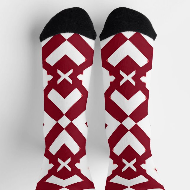 Abstract Red and White Geometric Pattern Socks (Top)