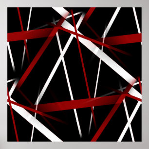 Abstract Red and White Lines On Black Background P Poster