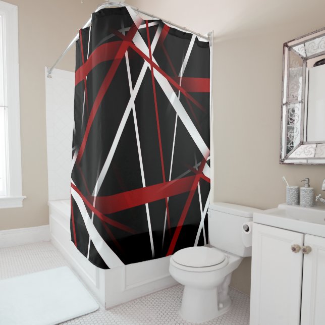 Abstract Red and White Lines On Black Background P Shower Curtain (In Situ)