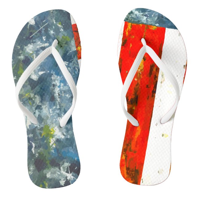 Abstract Red and White Stiped  Jandals (Footbed)