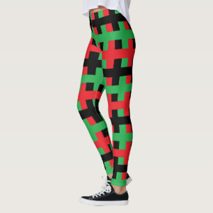 Abstract Red, Black and Green Leggings