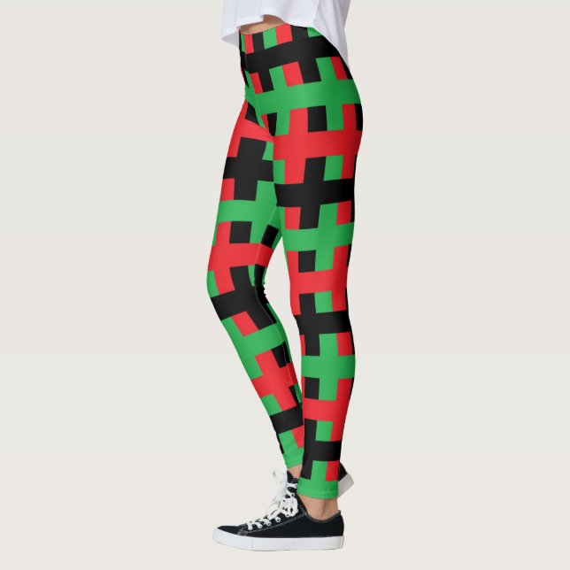 Abstract Red, Black and Green Leggings (Left)