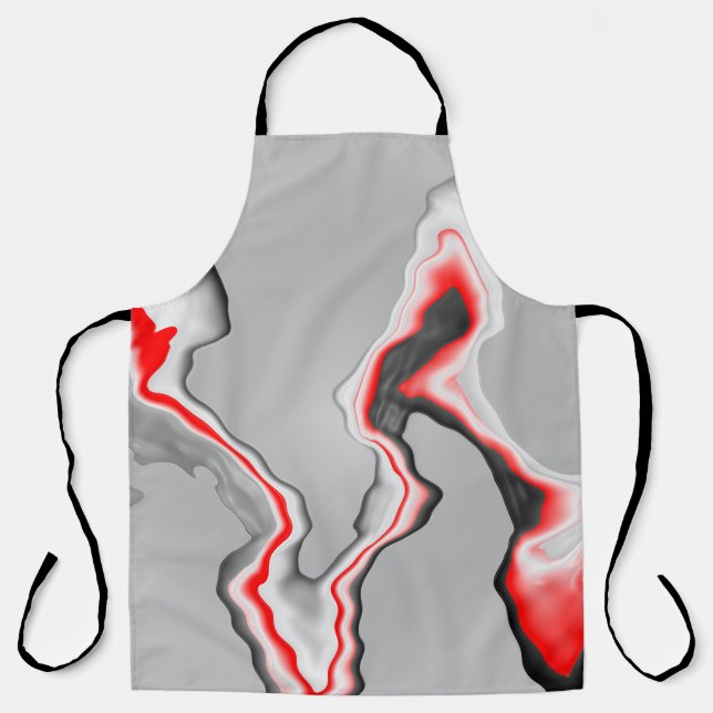 Abstract red black and white wave, zigzag pattern, apron (Front)