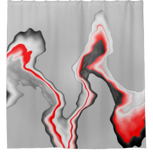 Abstract red black and white wave, zigzag pattern, shower curtain