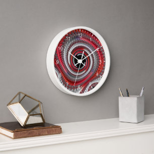 Abstract Red Black Gradient Spiral Fractal Clock