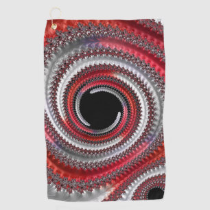 Abstract Red Black Gradient Spiral Fractal Golf Towel